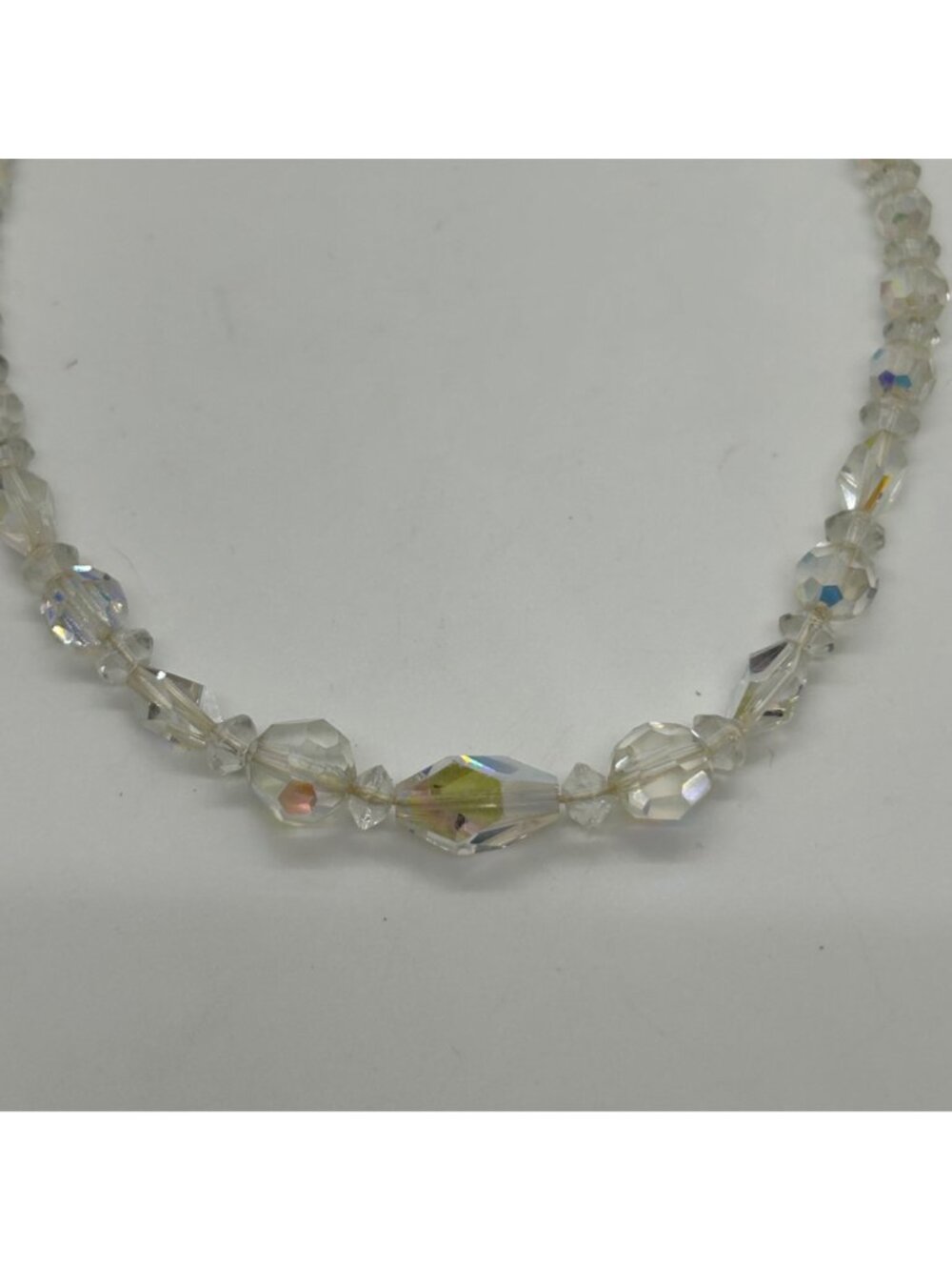 Vintage Clear Faceted Glass Bead Necklace With Shepherds Hook Clasp 1940-1950s - Picture 9 of 14